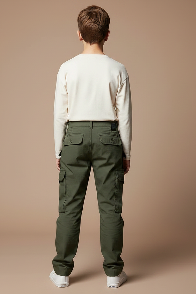 Pantalon Parachute Kaki Cargo Enfant Décontracté - Toile - vue 2