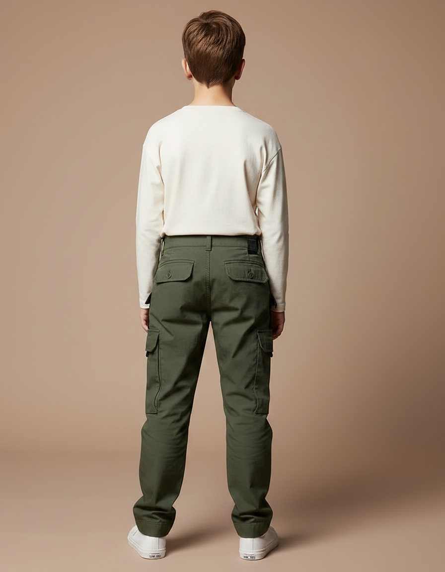 Pantalon Parachute Kaki Cargo Enfant Décontracté - Toile - vue 2