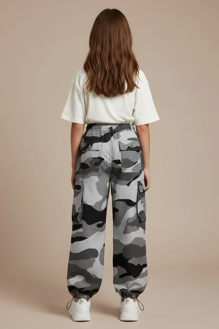 Pantalon Parachute Camouflage Gris Cargo Ample Femme Y2K - Polyester - vue 2