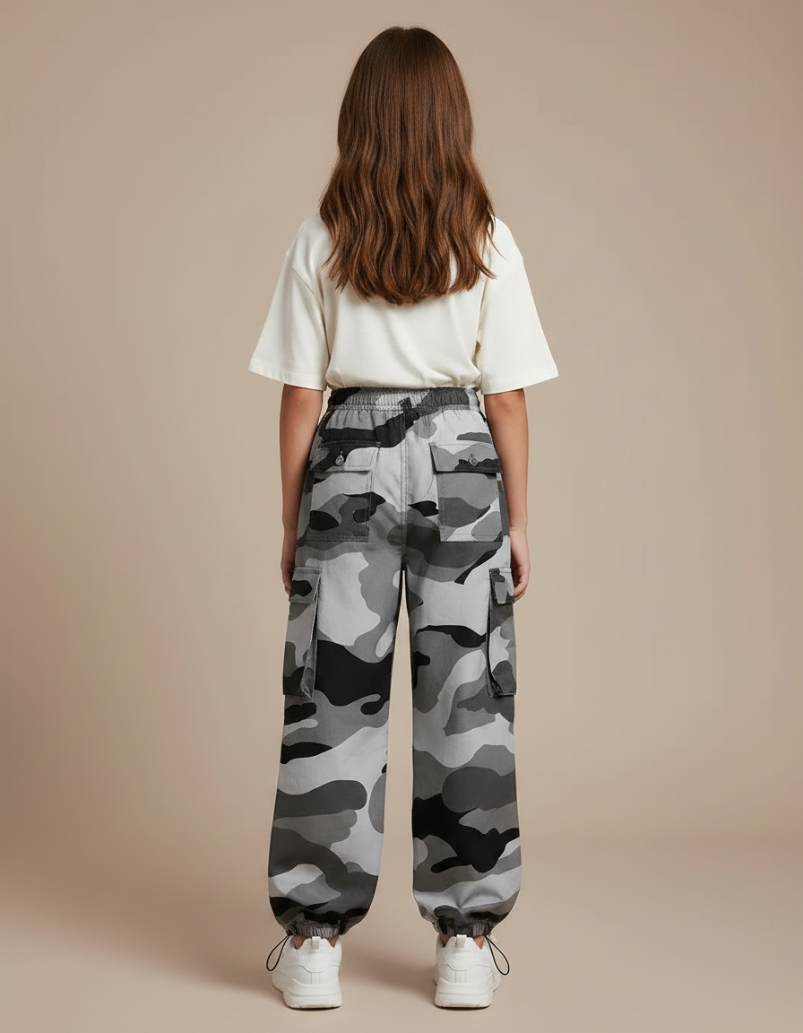 Pantalon Parachute Camouflage Gris Cargo Ample Femme Y2K - Polyester - vue 2