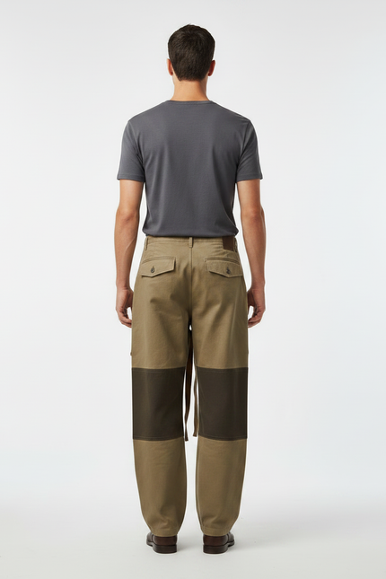 Pantalon Parachute Kaki Cargo Tactique Ample Homme - Toile - vue 2