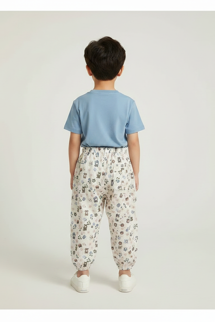 Pantalon Parachute Crème Ample Fleuri Coton Enfant - Imprimé - vue 2