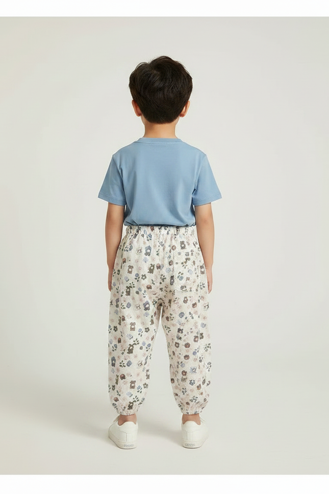 Pantalon Parachute Crème Ample Fleuri Coton Enfant - Imprimé - vue 2