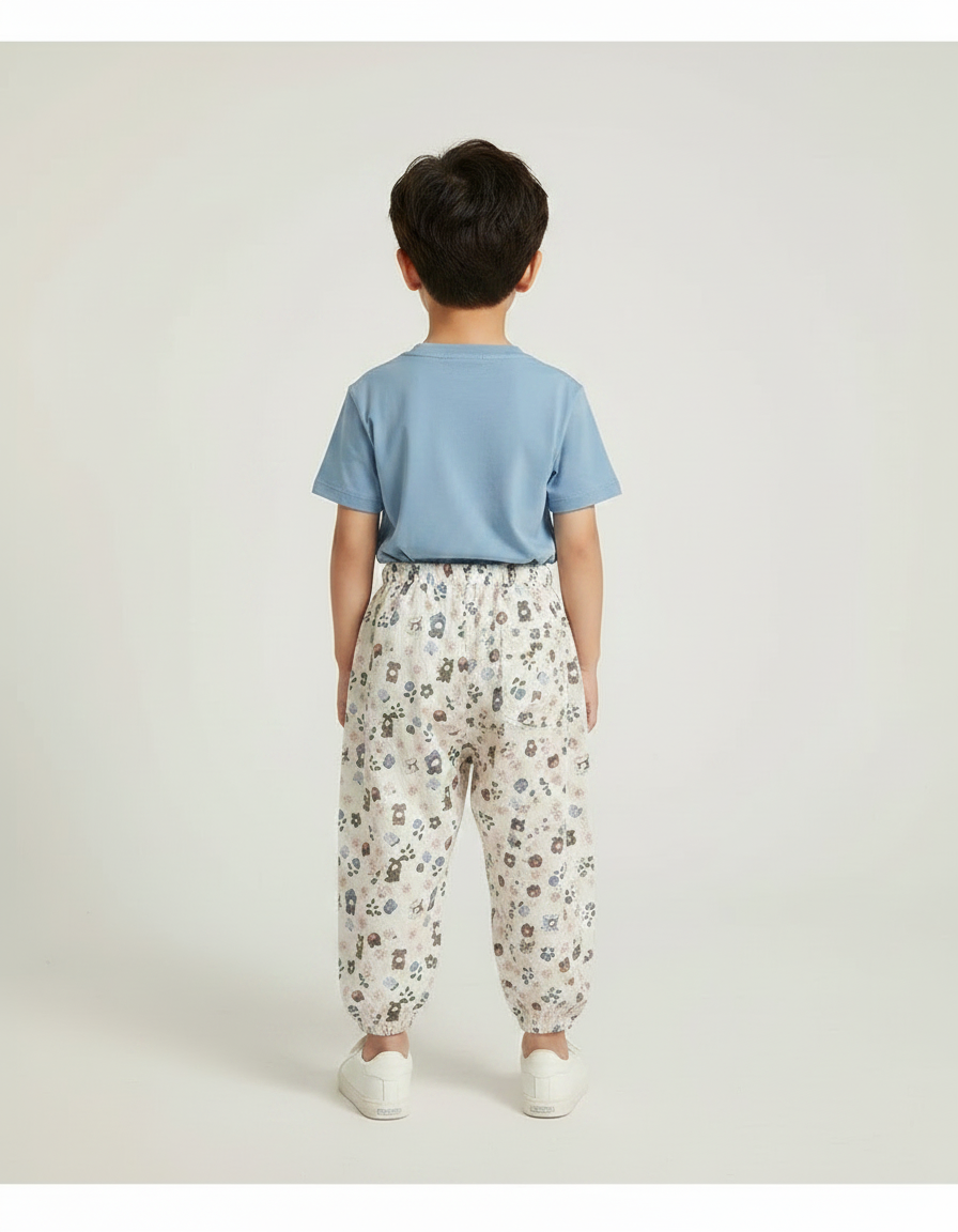 Pantalon Parachute Crème Ample Fleuri Coton Enfant - Imprimé - vue 2