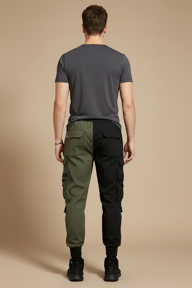 Pantalon Parachute Bicolore Cargo Imprimé Jogger - Multicolore Polyester - vue 2