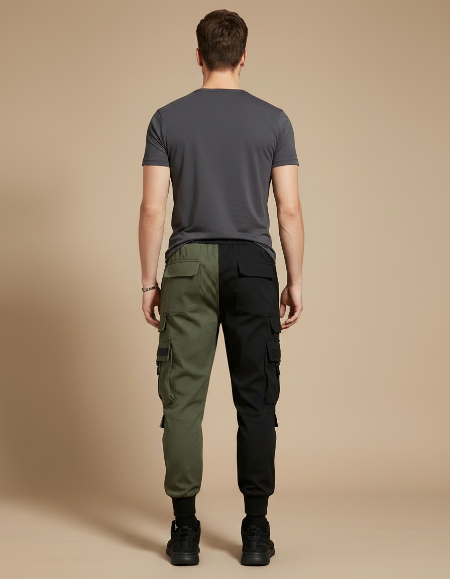 Pantalon Parachute Bicolore Cargo Imprimé Jogger - Multicolore Polyester - vue 2