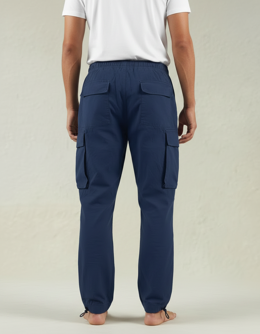 Pantalon Parachute Bleu Marine Cargo Ample Cordon Homme - Polyester - vue 2