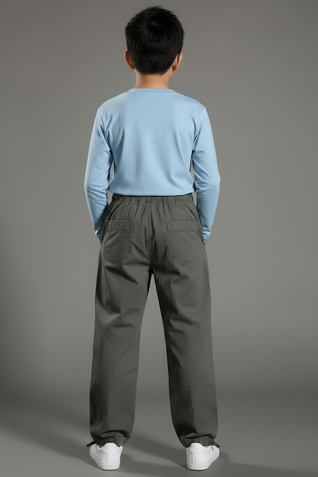 Pantalon Parachute Gris Coton Ample Enfant Décontracté - vue 2