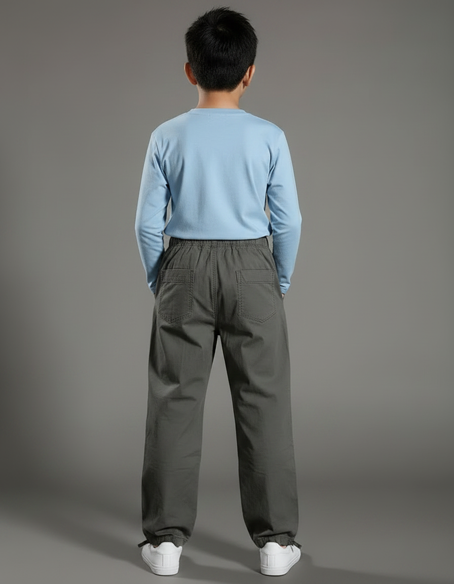 Pantalon Parachute Gris Coton Ample Enfant Décontracté - vue 2