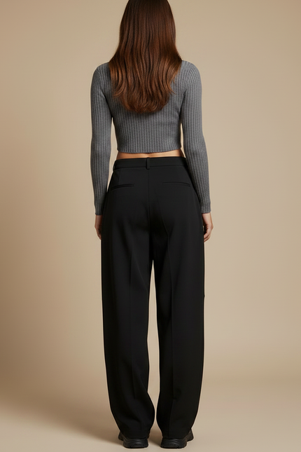 Pantalon Parachute Noir Ample Plissé Décontracté - Polyester - vue 2
