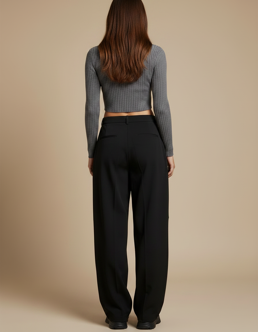 Pantalon Parachute Noir Ample Plissé Décontracté - Polyester - vue 2