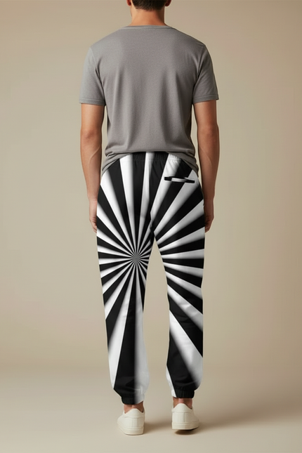 Pantalon Parachute Noir Blanc Rayé Ample Décontracté Homme - Multicolore Polyester - vue 2