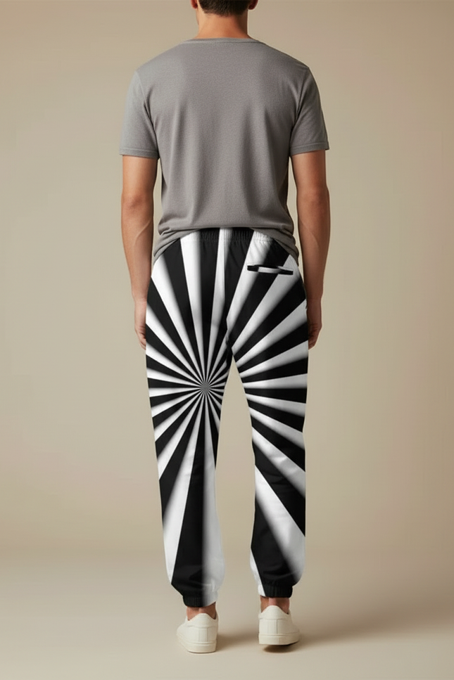 Pantalon Parachute Noir Blanc Rayé Ample Décontracté Homme - Multicolore Polyester - vue 2