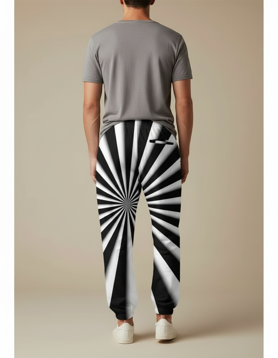 Pantalon Parachute Noir Blanc Rayé Ample Décontracté Homme - Multicolore Polyester - vue 2
