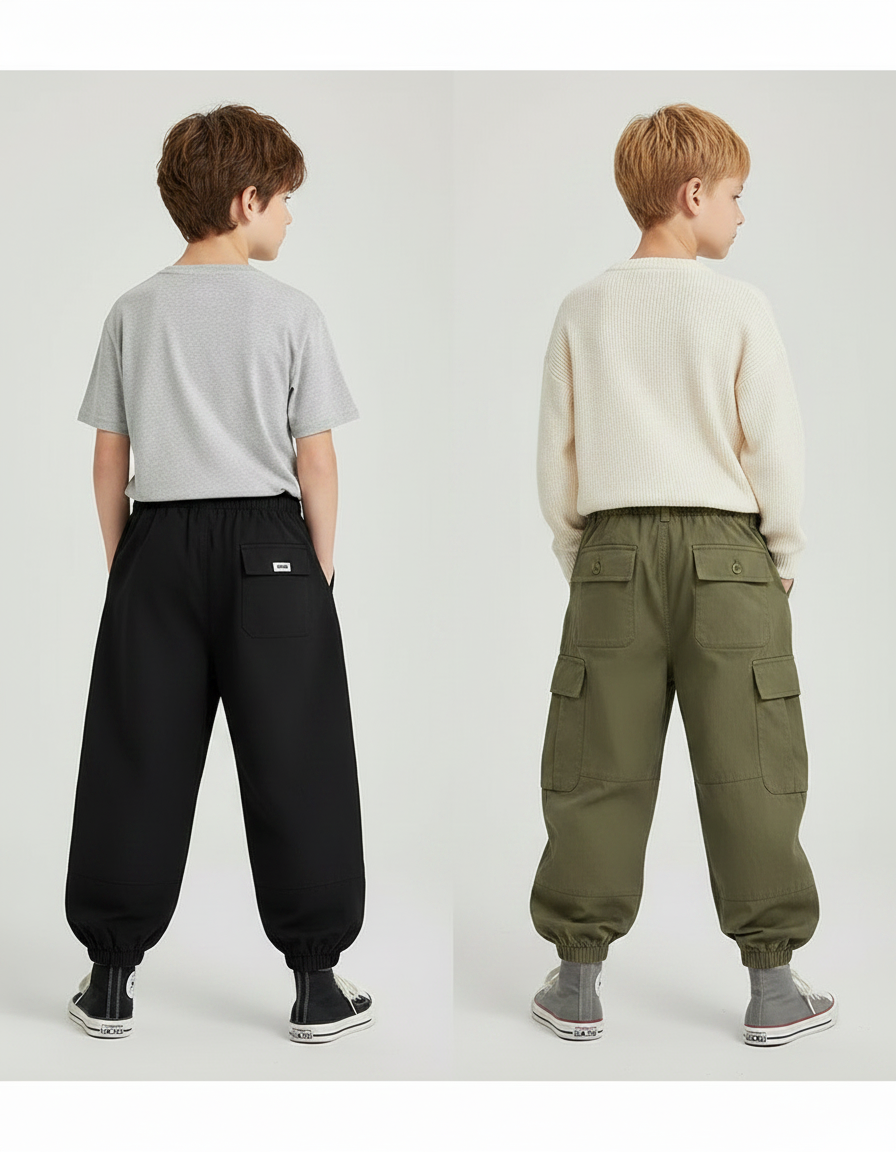 Pantalon Parachute Cargo Ample Garçon Moderne - Kaki Toile - vue 2