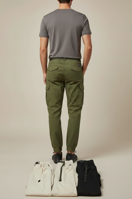 Pantalon Parachute Kaki Cargo Ceinture Ample Homme - Toile - vue 2
