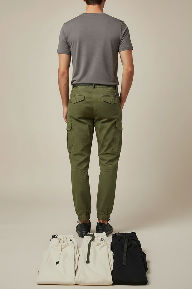 Pantalon Parachute Kaki Cargo Ceinture Ample Homme - Toile - vue 2