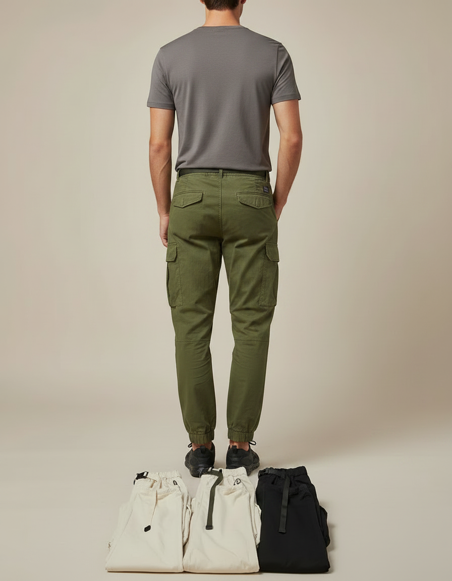 Pantalon Parachute Kaki Cargo Ceinture Ample Homme - Toile - vue 2