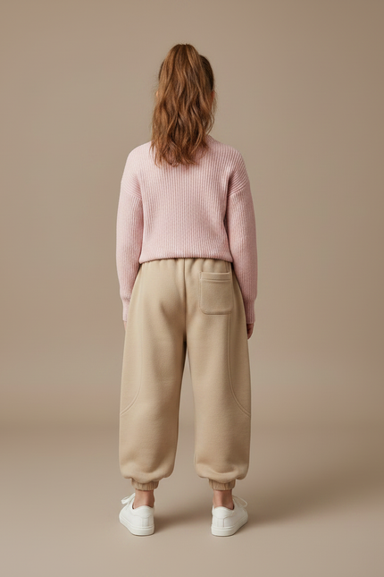 Pantalon Parachute Beige Ample Molleton Enfant Décontracté - vue 2