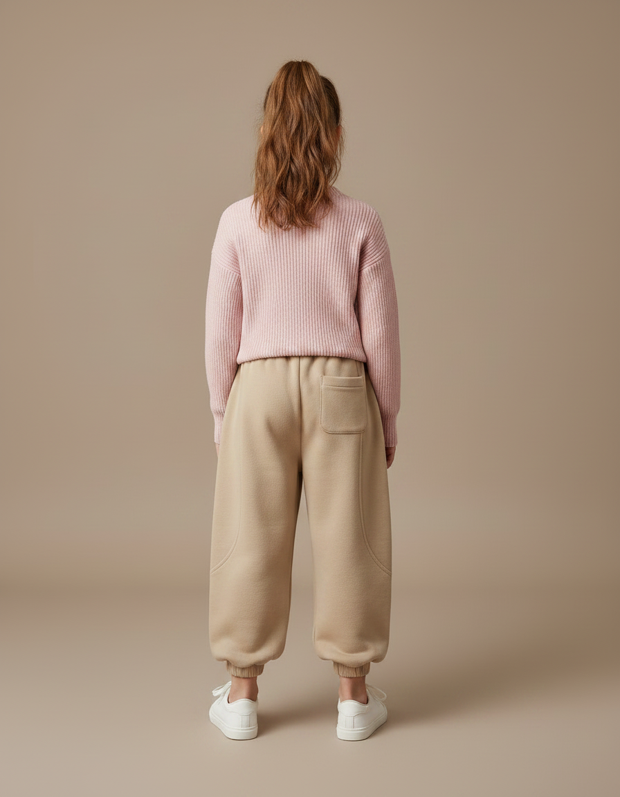 Pantalon Parachute Beige Ample Molleton Enfant Décontracté - vue 2