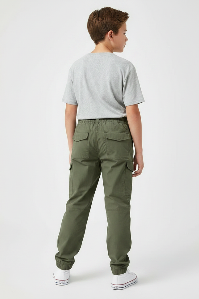 Pantalon Parachute Kaki Cargo Confortable Enfant - Polyester - vue 2