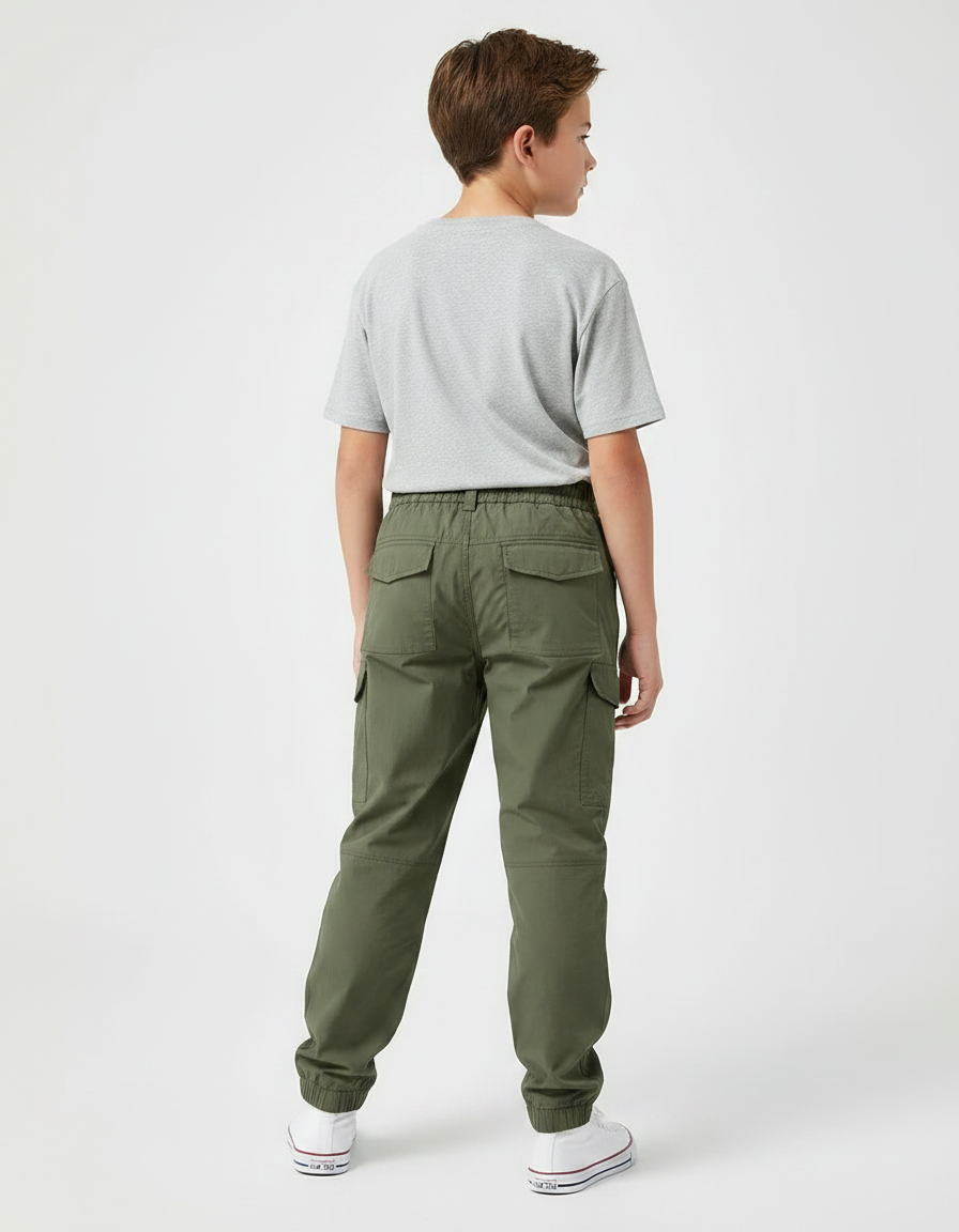 Pantalon Parachute Kaki Cargo Confortable Enfant - Polyester - vue 2