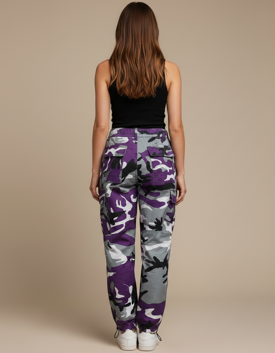 Pantalon Parachute Camouflage Violet Gris Cargo Ample - Toile - vue 2