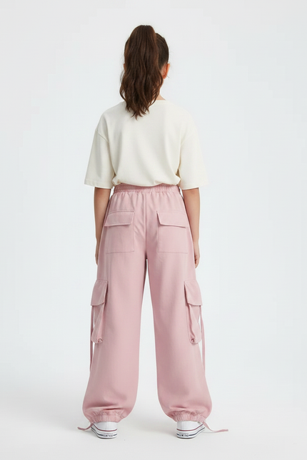 Pantalon Parachute Rose Ample Cargo Fille Décontracté - Polyester - vue 2