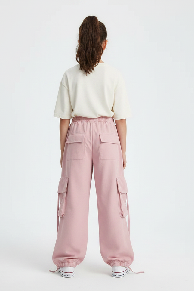 Pantalon Parachute Rose Ample Cargo Fille Décontracté - Polyester - vue 2