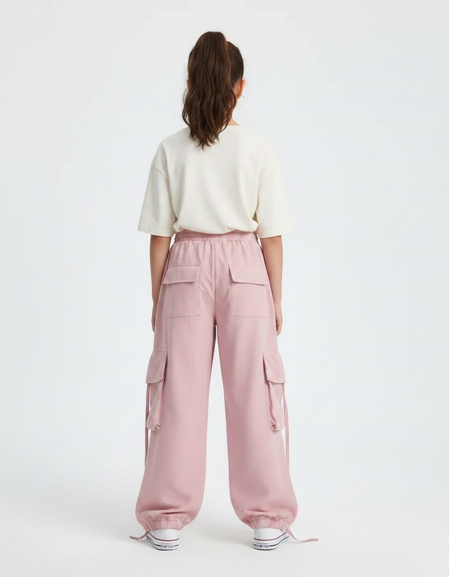 Pantalon Parachute Rose Ample Cargo Fille Décontracté - Polyester - vue 2