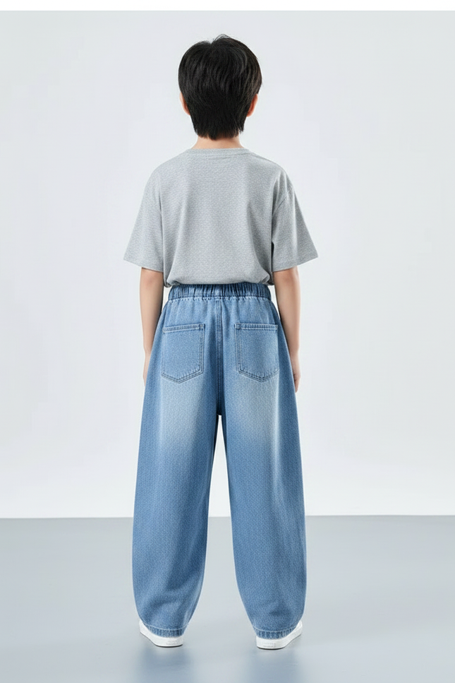 Pantalon Parachute Denim Ample Bleu Décontracté Enfant - Jean - vue 2