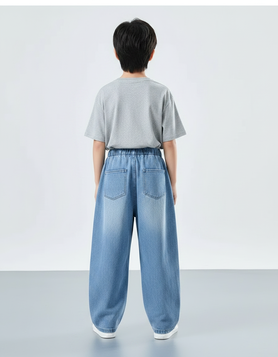 Pantalon Parachute Denim Ample Bleu Décontracté Enfant - Jean - vue 2