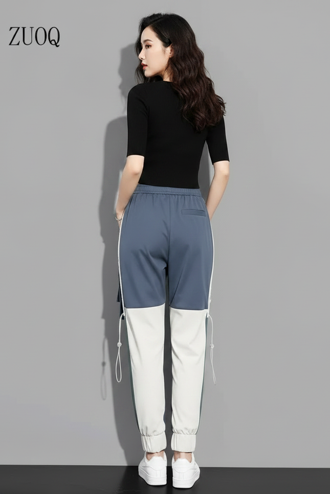 Pantalon Parachute Bicolore Cargo Streetwear Femme Décontracté - Multicolore Polyester - vue 2