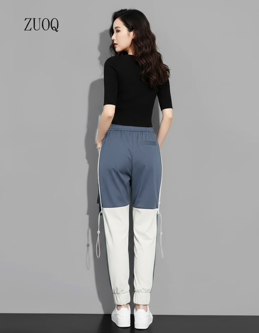 Pantalon Parachute Bicolore Cargo Streetwear Femme Décontracté - Multicolore Polyester - vue 2
