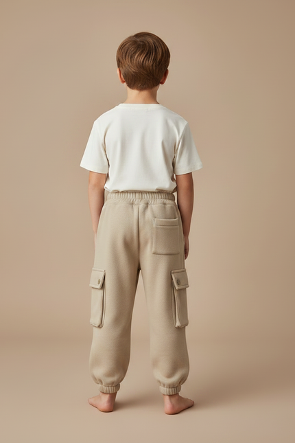Pantalon Parachute Enfant Molletonné Cargo Beige Doux - vue 2