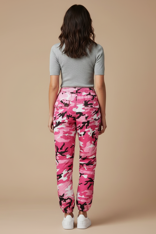 Pantalon Parachute Rose Camouflage Ample Décontracté Femme - Polyester - vue 2