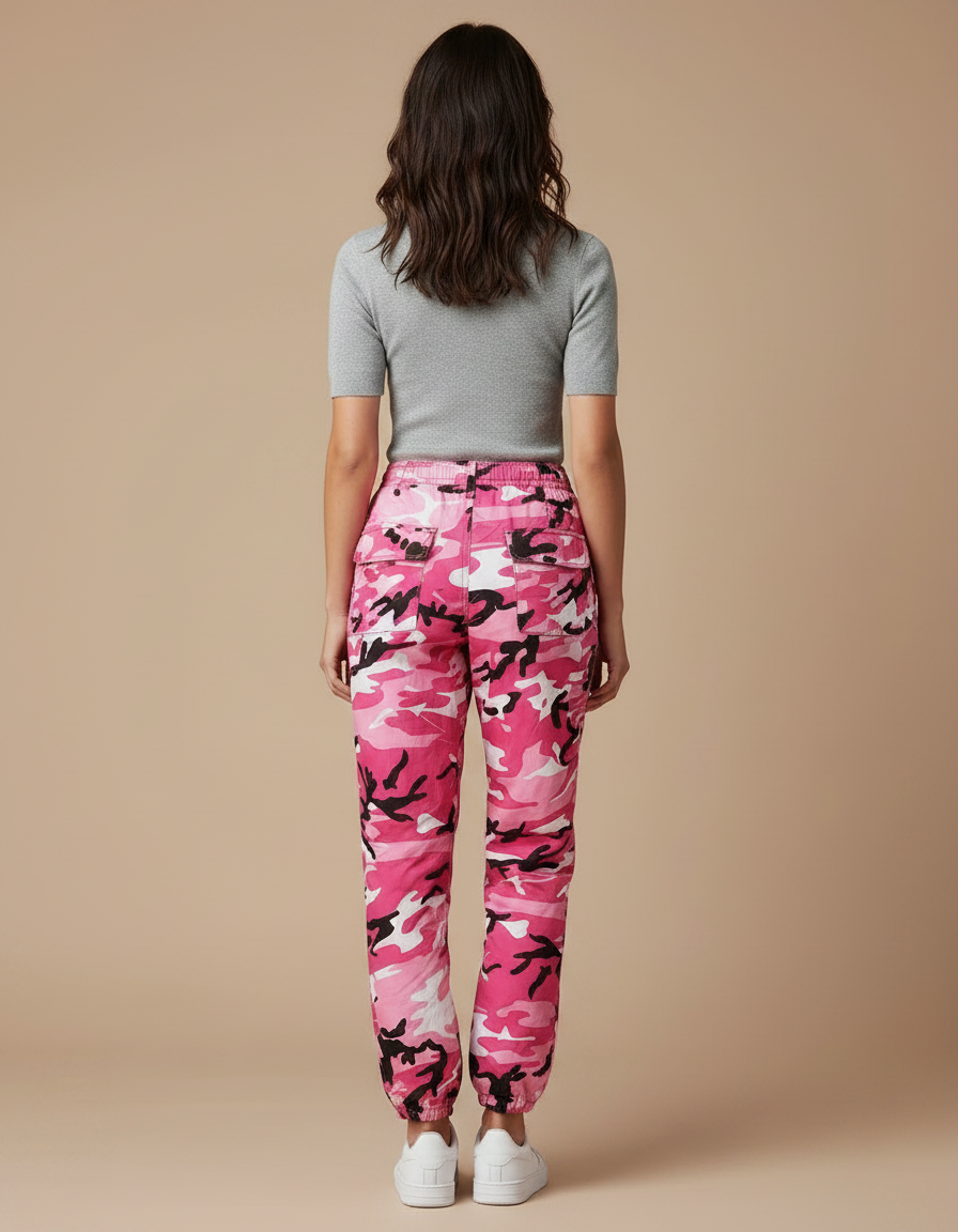 Pantalon Parachute Rose Camouflage Ample Décontracté Femme - Polyester - vue 2
