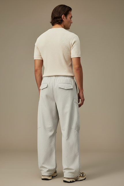 Pantalon Parachute Gris Clair Ample Cargo Décontracté Cordon - Polyester - vue 2