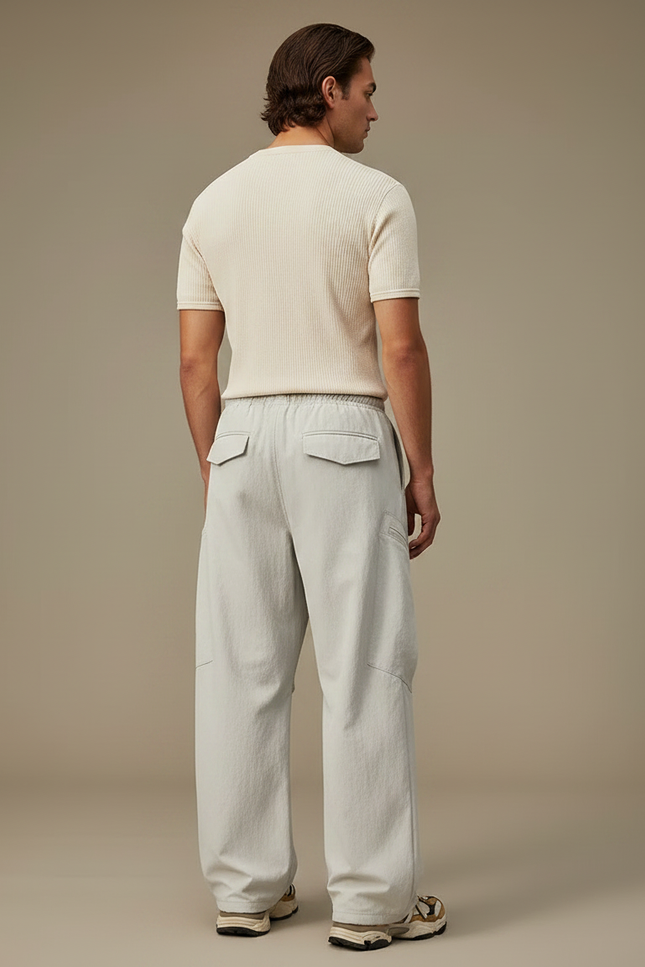 Pantalon Parachute Gris Clair Ample Cargo Décontracté Cordon - Polyester - vue 2