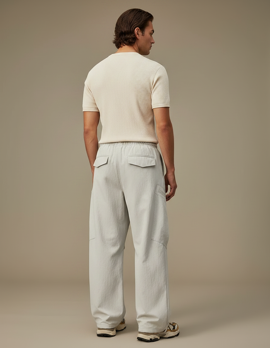 Pantalon Parachute Gris Clair Ample Cargo Décontracté Cordon - Polyester - vue 2