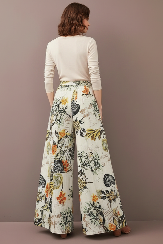 Pantalon Parachute Imprimé Floral Fluide Bohème Femme - Lin - vue 2