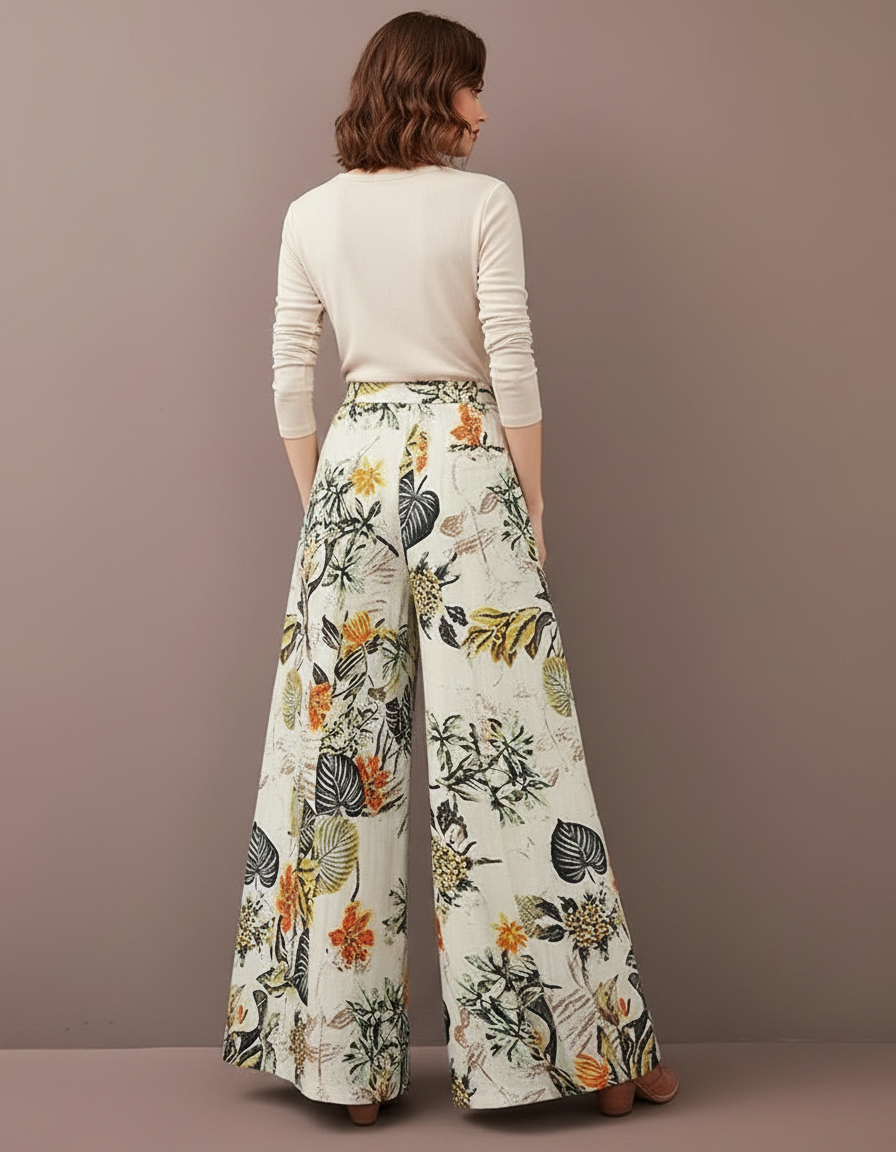 Pantalon Parachute Imprimé Floral Fluide Bohème Femme - Lin - vue 2