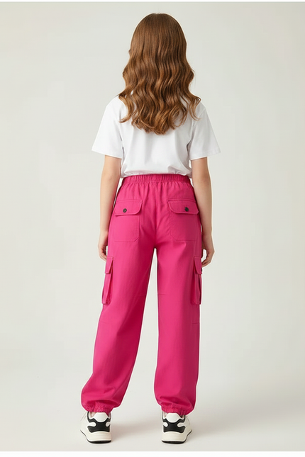 Pantalon Parachute Rose Vif Ample Cargo Femme - Toile - vue 2