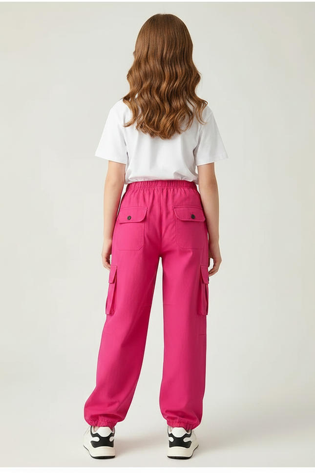 Pantalon Parachute Rose Vif Ample Cargo Femme - Toile - vue 2