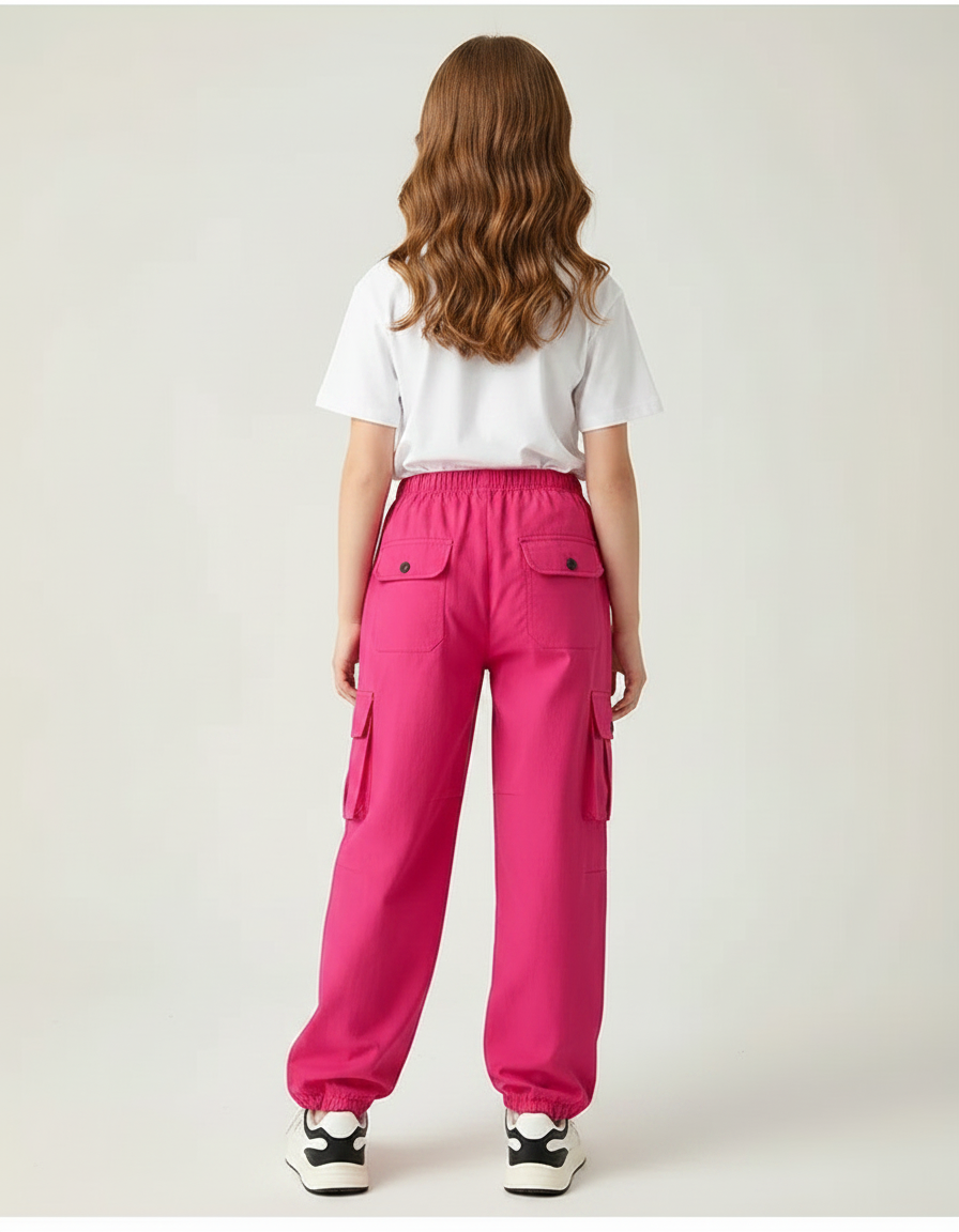 Pantalon Parachute Rose Vif Ample Cargo Femme - Toile - vue 2
