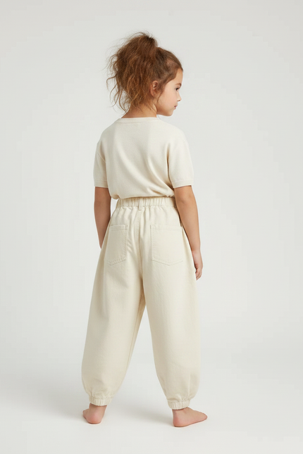 Pantalon Parachute Beige Ample Coton Enfant Décontracté - vue 2