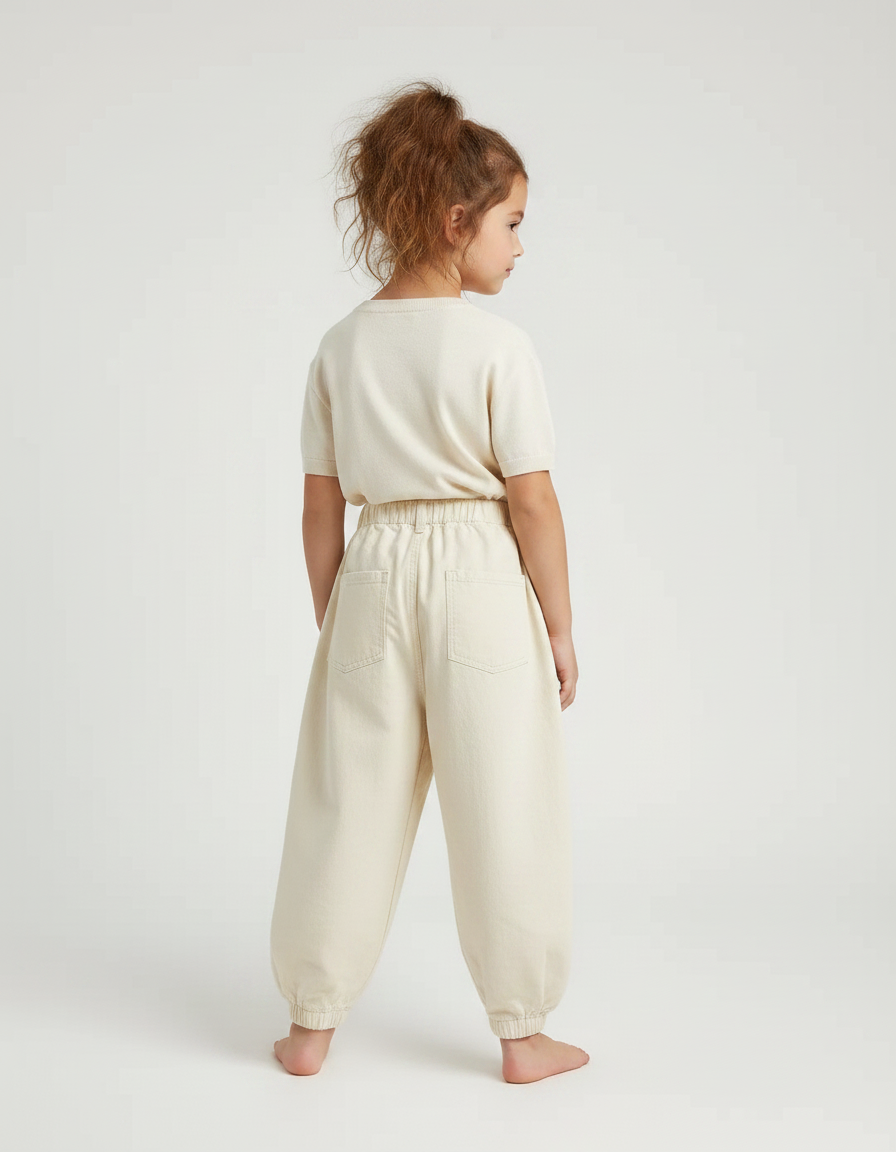 Pantalon Parachute Beige Ample Coton Enfant Décontracté - vue 2