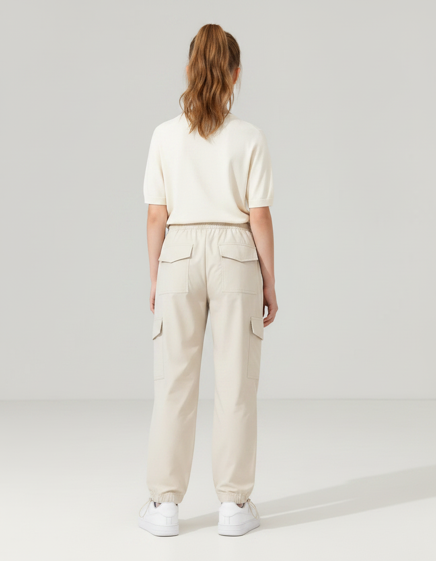 Pantalon Parachute Beige Ample Cargo Fille Décontracté - Polyester - vue 2