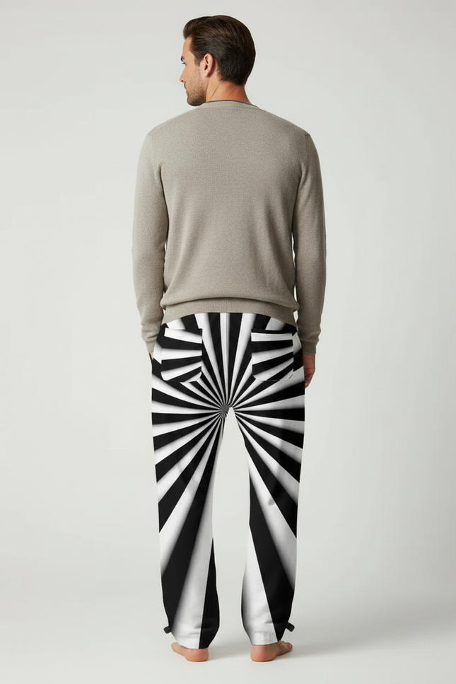 Pantalon Parachute Rayé Noir Blanc Ample Cordon Homme - Imprimé Polyester - vue 2