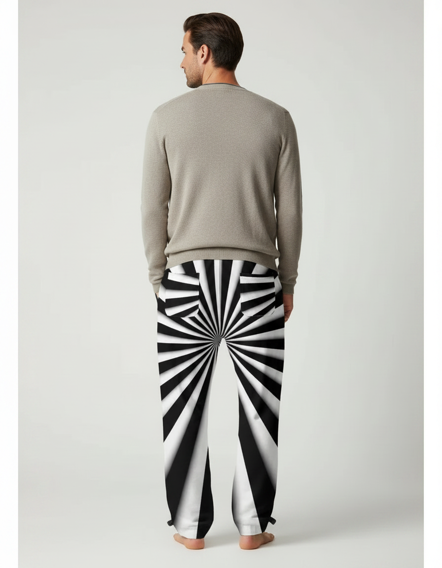 Pantalon Parachute Rayé Noir Blanc Ample Cordon Homme - Imprimé Polyester - vue 2